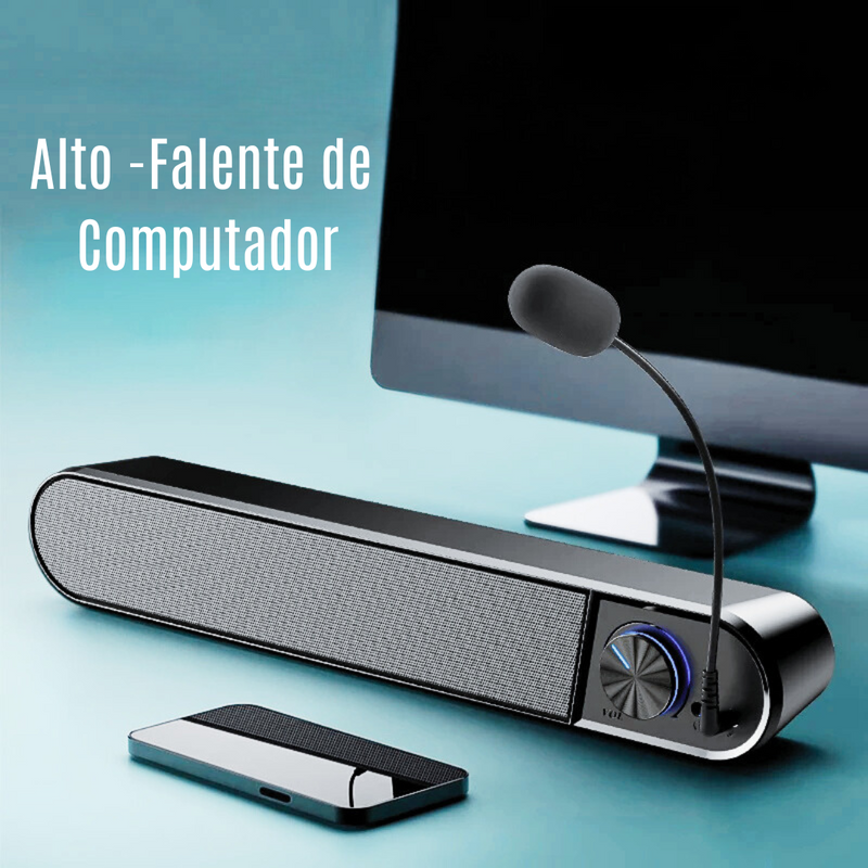 Alto-Falante de Computador com Microfone - Barra de Som USB com Subwoofer Integrado