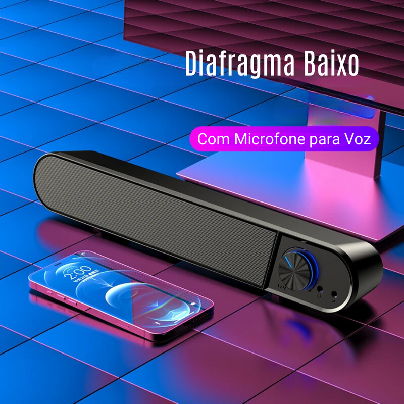 Alto-Falante de Computador com Microfone - Barra de Som USB com Subwoofer Integrado