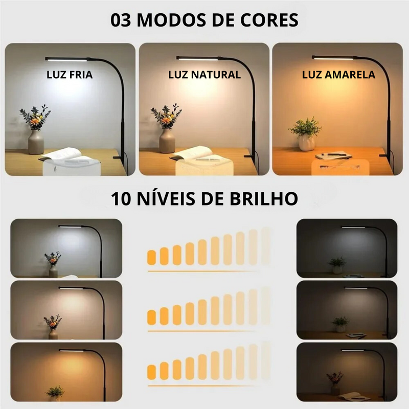 Lâmpada de Mesa LED com Haste Dupla ou Simples Ajustável