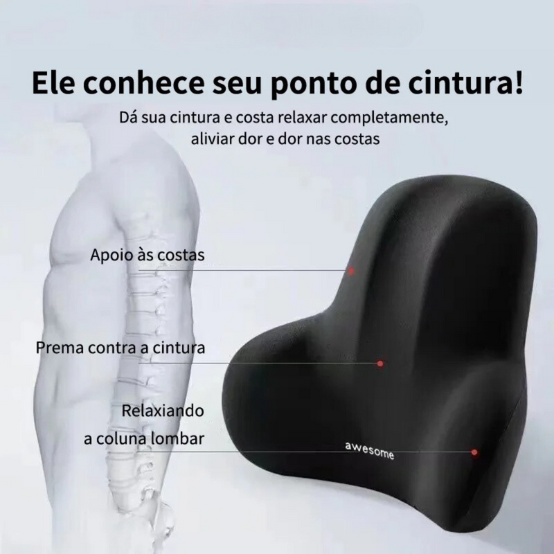 Almofada Lombar de Espuma Viscoelástica para Alívio de Dor nas Costas – Apoio para Cadeira de Carro, Escritório e Jogos