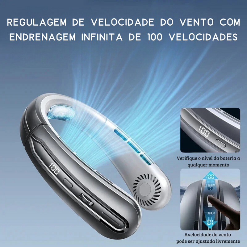 Ventilador de Pescoço Sem Hélices - Portátil com LED e USB Tipo-C