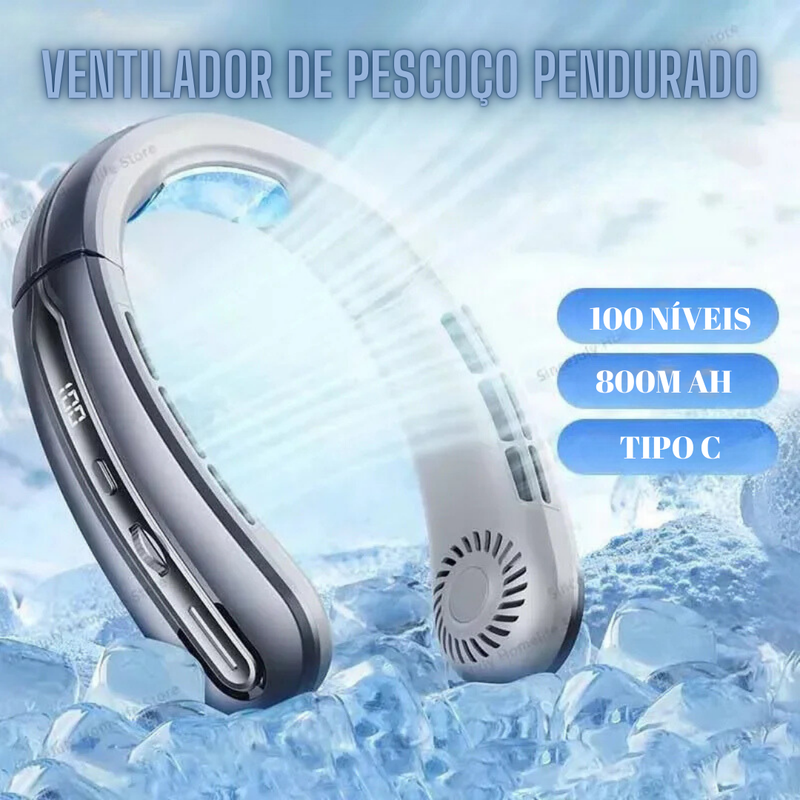 Ventilador de Pescoço Sem Hélices - Portátil com LED e USB Tipo-C